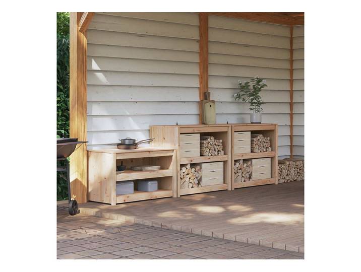 vidaXL Hängeschrank vidaXL Outdoor-Küchenschrank mit Regal MEPPEL 3 Stück Natur Douglasie
