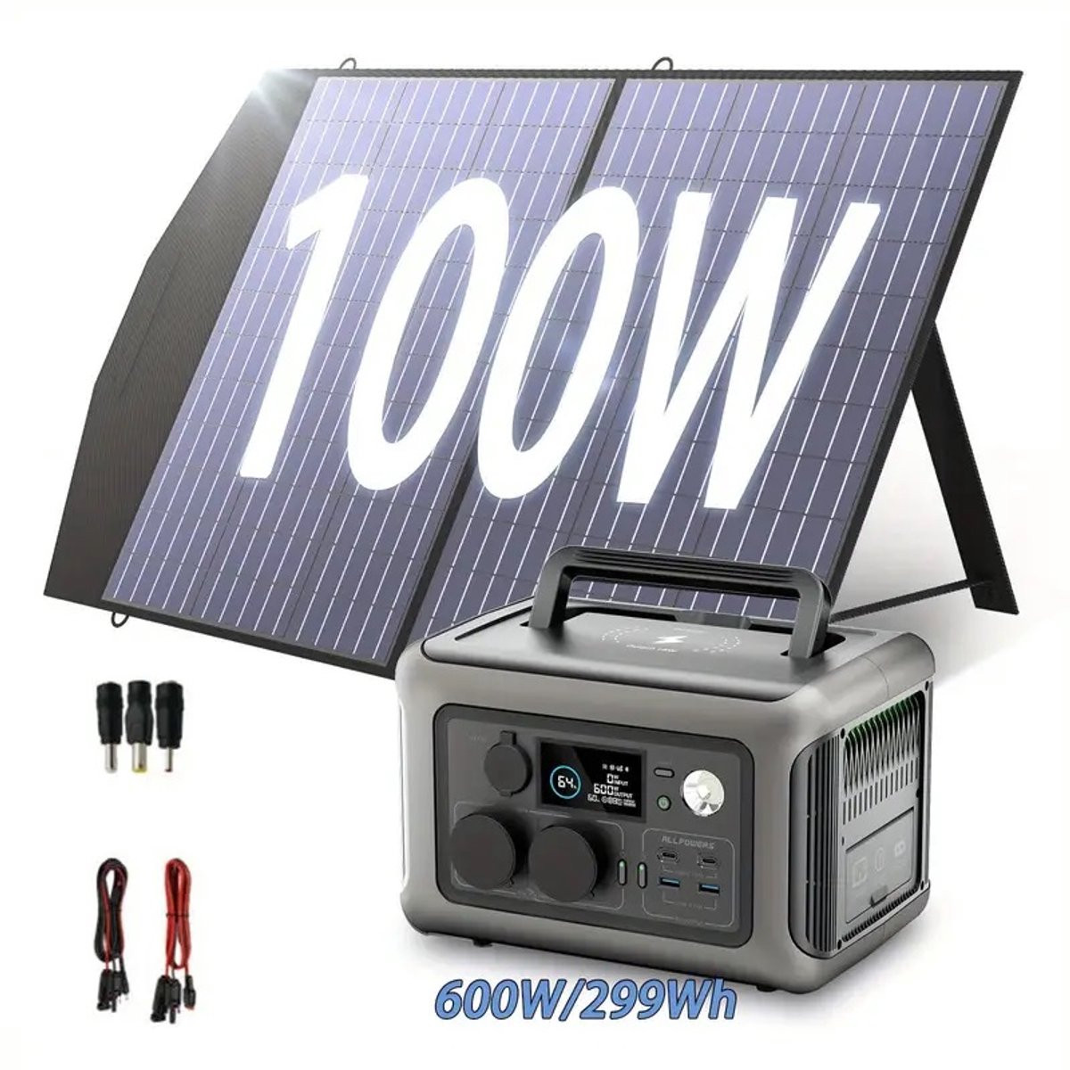 ALLPOWERS Draagbaar powerstation met zonnepaneel en 299Wh batterij, grijs