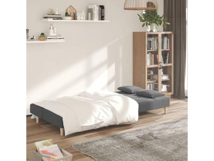 KTHLBRH Schlafsofa 2-Sitzer hellgrau mit 2 Kissen Weicher Stoff, Holzstruktur, umwandelbar, 110 kg pro Sitzplatz, für Wohnzimmer