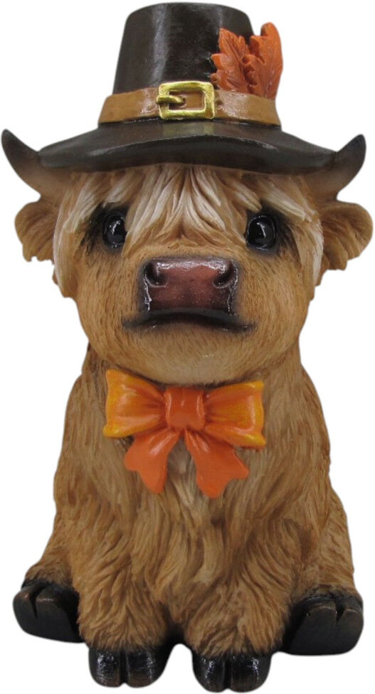 FD Dekofigur Kuh mit Herbsthut Highland Cattle Halloween 17 x 10 cm braun