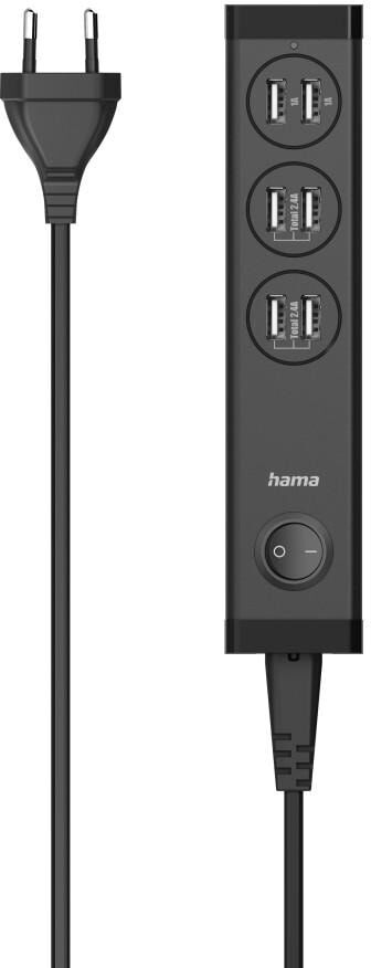 Hama USB-Ladegerät "USB-Mehrfach-Ladegerät 6 Ports USB-A für Tablets und Smartphones 34W", schwarz, B:4cm H:19cm T:3,5cm, Ladegeräte, USB-Ladegerät