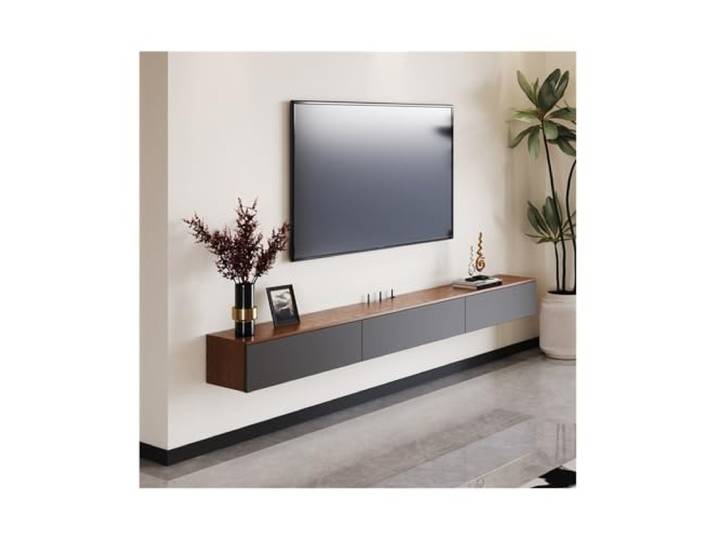 Xumh2024-3 TV Schrank Board Sideboard Wandmontiertes TV-Konsolen-Entertainment-Center mit herunterklappbarer Tür(Grigio,150x24x20cm)
