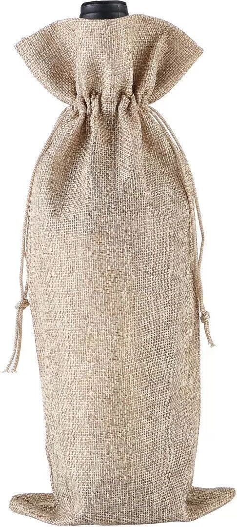 INF 12er Pack Jute Weinbeutel mit Kordelzug - Rustikale Wein Geschenkverpackung für 750ml Flaschen Beige