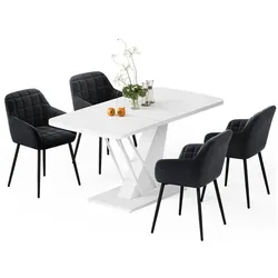 Vicco, Essgruppe, Esstisch-Set Fenaro, Weiss, 120 x 80 cm mit 4 Esszimmerstühlen