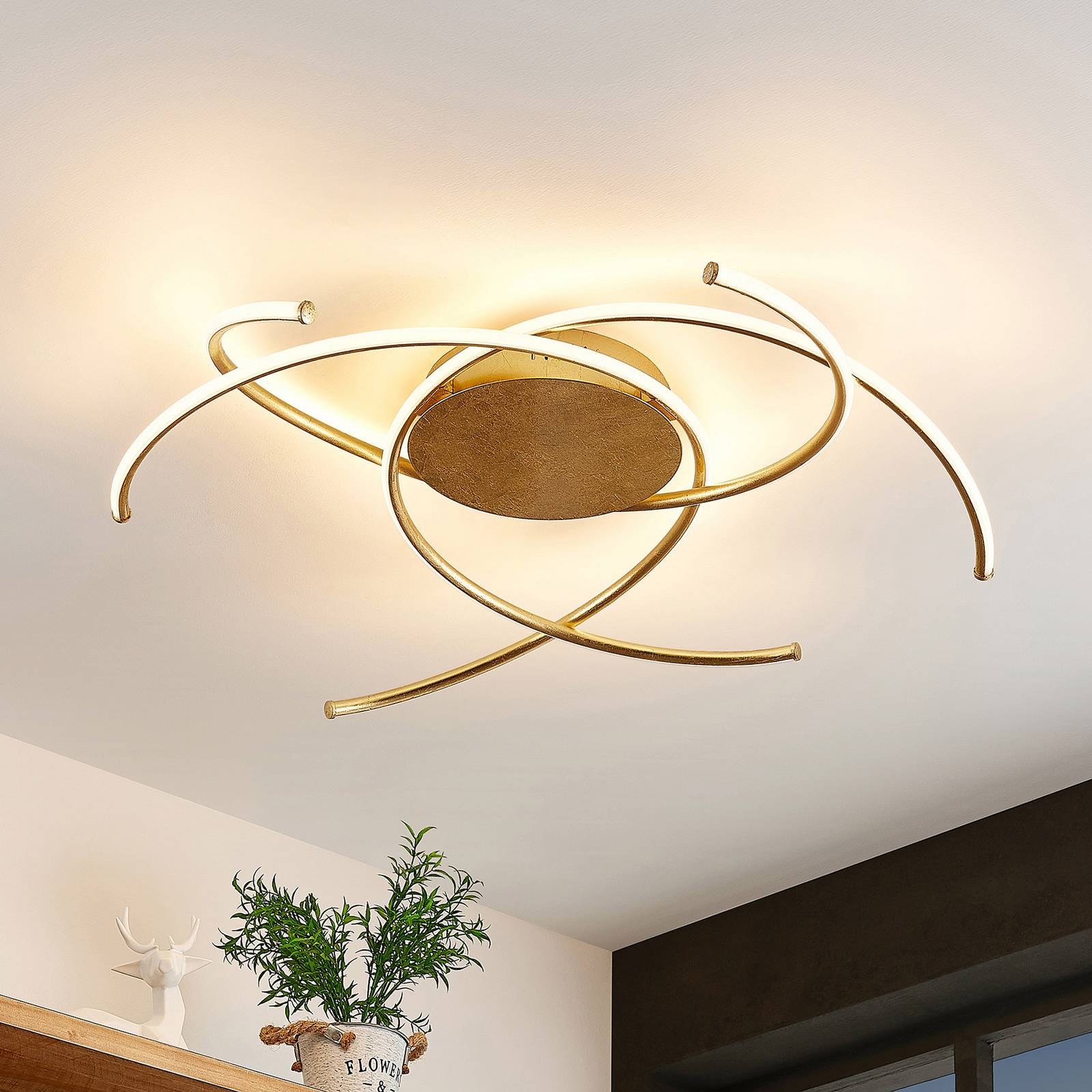 LED Ceiling Light Yareli Lindby, dimmable, Brass / gold, Living / Dining Room, metal, Modern, Ceiling Light