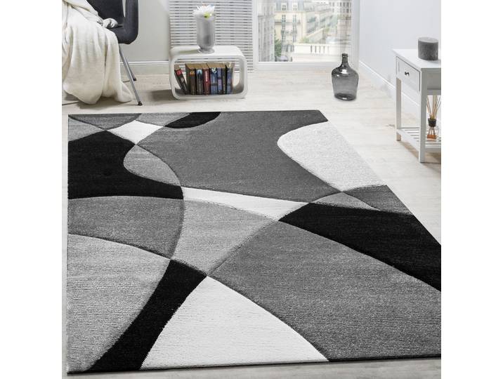 Teppich PACO HOME Diamond 664 , schwarz (schwarz, weiß), B:80cm H:16mm L:150cm, Kunstfaser, Teppiche, Teppich, 3D-Design, Kurzflor, 3D-Design, modernes geometrisches Muster