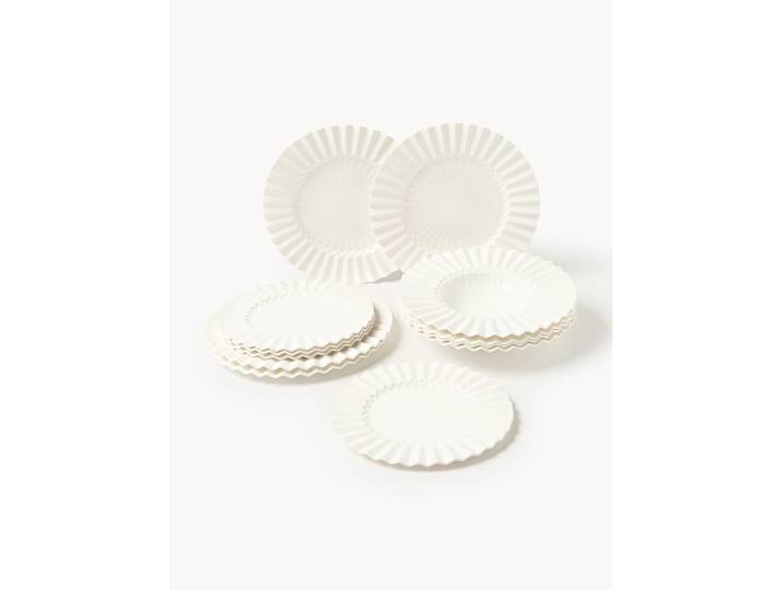 Porzellan-Geschirr-Set Antonin mit Rillenrelief, 4 Personen, 12er-Set