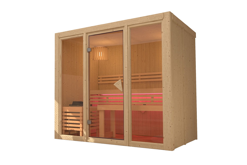 KARIBUHOLZT Sauna Avari 3 Front 9 KW ext. Strg klarglas GGT 16989882