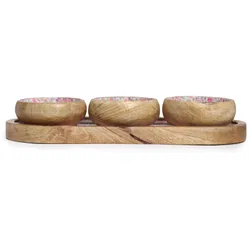 Mango Wood Tray with 3 Bowls - Pretty Floral
