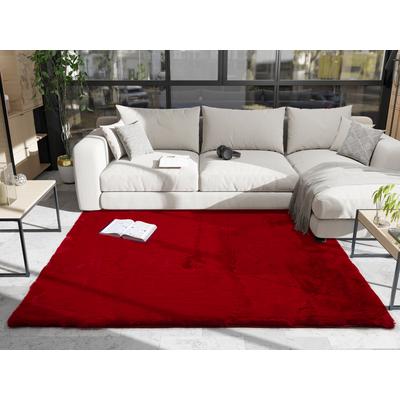 Hochflor-Teppich OCI DIE TEPPICHMARKE "ROCKY SOFT, Fell Haptik", rot, B:80cm H:35mm L:150cm, Polyester, Teppiche, Kunstfell, weich, kuschelig, maschinell gewebt, Kaninchen Haptik