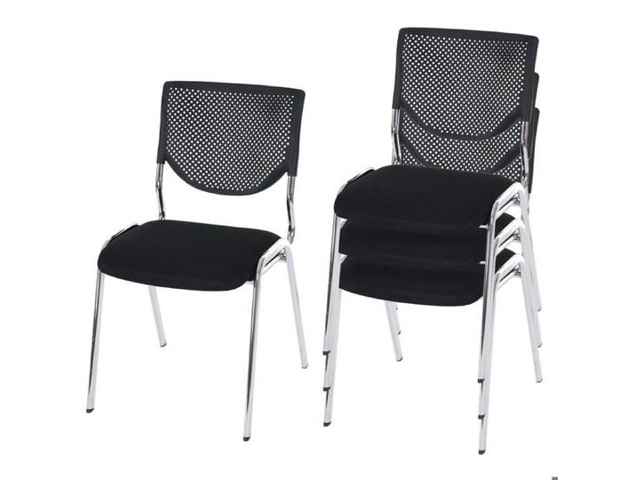 Lot de 4 chaises visiteur chaise de conference empilable assise en tissu/textile noir pieds chrome 04_0007533