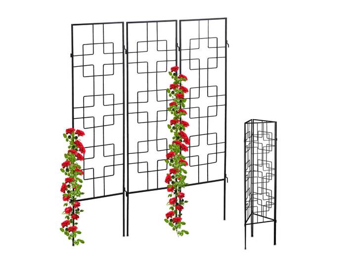 Relaxdays Rankgitter Schwarz Metall 3er-Set 122 cm, 33x122x0.8 cm, Dekoration, Gartendeko