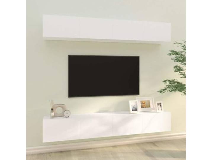 HEFZGDB TV-Wandschränke 4 Stück Weiß 100x30x30 cm mit 2 Fächern und praktischen Türen aus robustem Holzwerkstoff für Wandmontage und Stauraum Optimierung