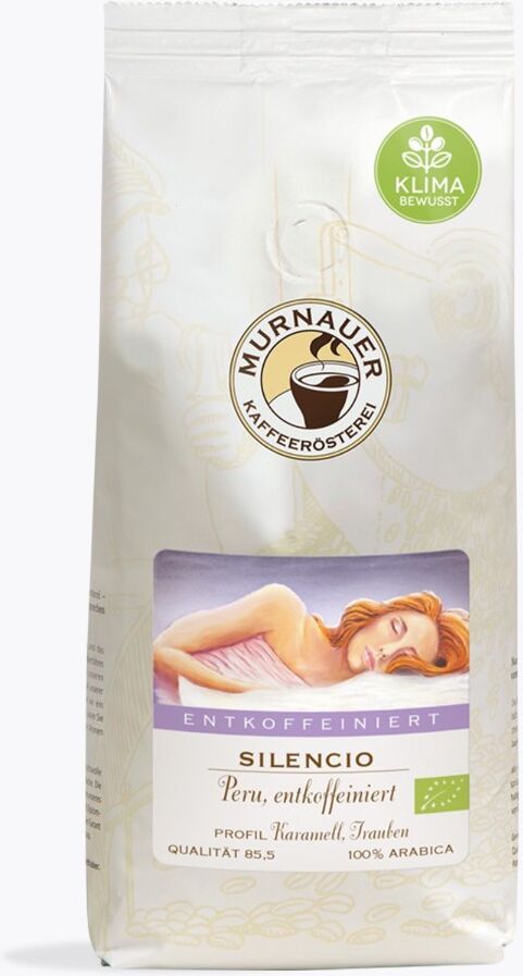 Murnauer Silencio Bio Kaffee 1 kg   Ganze Bohne   100% Arabica Peru, Biologisch, entkoffeiniert durch CO2, mit Noten von Karamel, Nuss & Traube