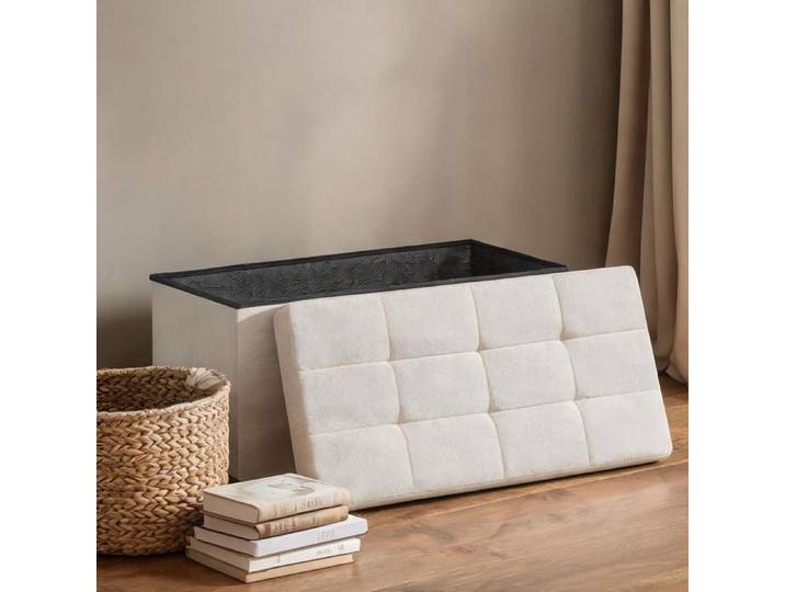 Repose-pieds coffre pliable 84 L polyester crème capitonné 76x38x38 cm - Crème Polyester 76 x 38 x 38 cm Ref 75CMTE