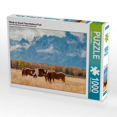 CALVENDO Puzzle Pferde im Grand Teton National Park | 1000 Teile Lege-Größe 64x48cm Foto-Puzzle für glückliche Stunden