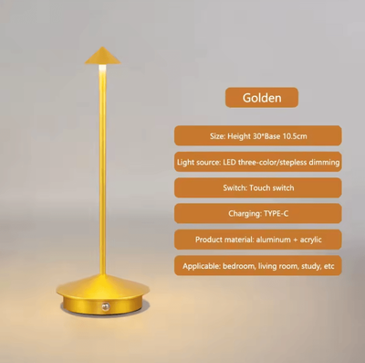 Inspire Curations Rechargeable Touch LED Table Lamp For Dining, Bedroom & Decorative Home Lighting gold changeable