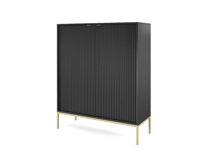 Lomadox Highboard NEWCASTLE-160, Kommode, schwarz, Fußgestell goldfarben, Griffe goldfarben