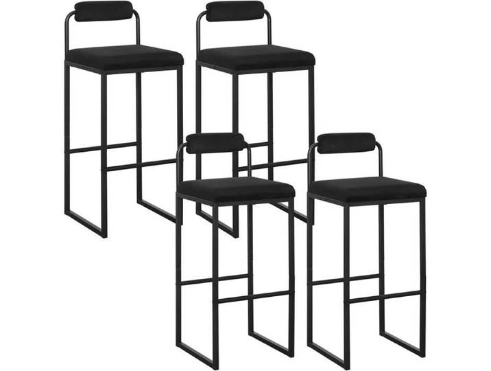 WOLTU 4x Tabourets de Bar en Velours et Métal Chaise Haute Bar Design Moderne Hauteur du Siège 75cm Noir BH343sz-4