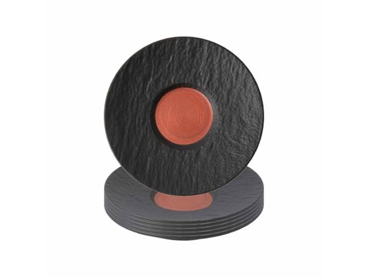 Villeroy & Boch - Manufacture Rock Glow Mokka- / Espressountertassen 6er Set, Unterteller aus Premium Porzellan in frischem Kupfer und Schwarz, spülmaschinenfest