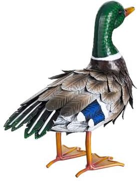 Evergreen "Metal Mallard Duck Garden Statue, Standing Pose. 12.5""H"