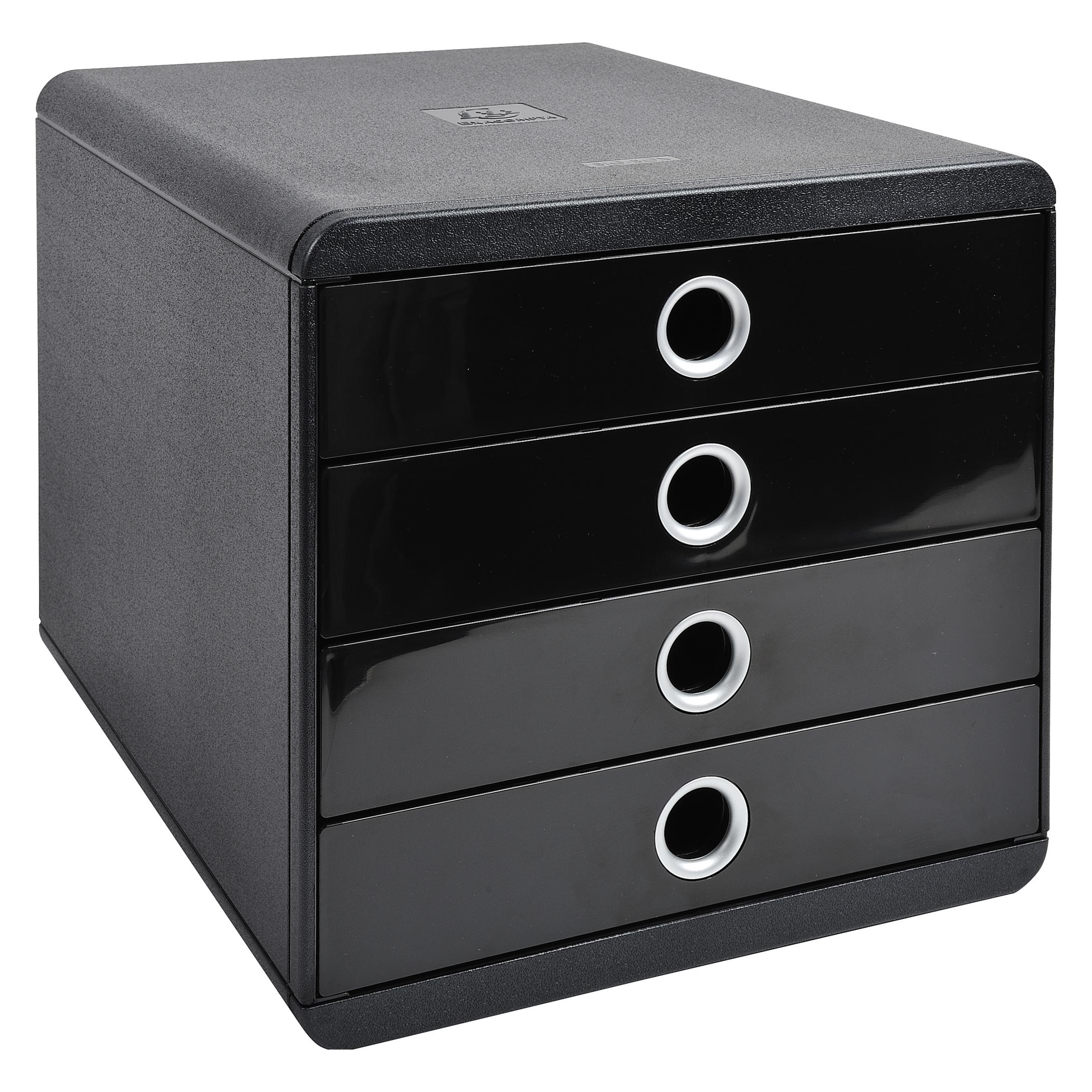 Exacompta Schubladenbox Pop Box 4 Schubladen, Schwarz (A4+) (314438D)