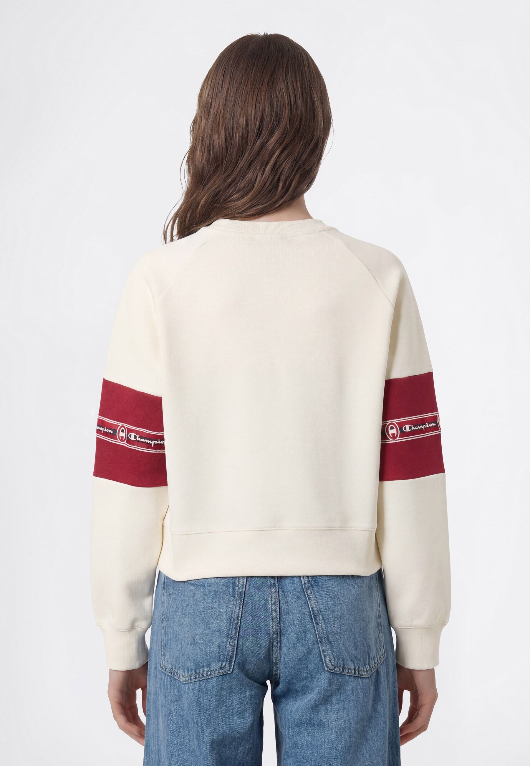 Sweatshirt CHAMPION "SPORTWEAR CREWNECK Standard Fit", Mädchen, Gr. M, beige (egt, tbr), Obermaterial: 75% Baumwolle, 25% Polyester, Sweatshirts Sweatshirt, für Kinder, sportlicher Stil, mit Crewneck-Ausschnitt, Langarm-Design egt, tbr M