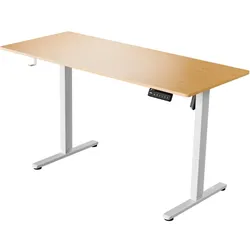 LUTIVO Foxtrot, Höhenverstellbarer Schreibtisch Elektrisch, Memory-Funktion und Kabelmanagement, 140 x 60 cm, Weiß/Holz