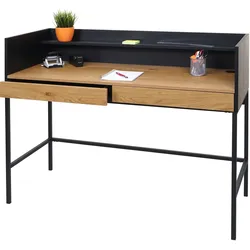 Schreibtisch MCW-J79, Bürotisch Computertisch Arbeitstisch, Schublade 120x50cm Holz Metall ~ Eiche-Optik