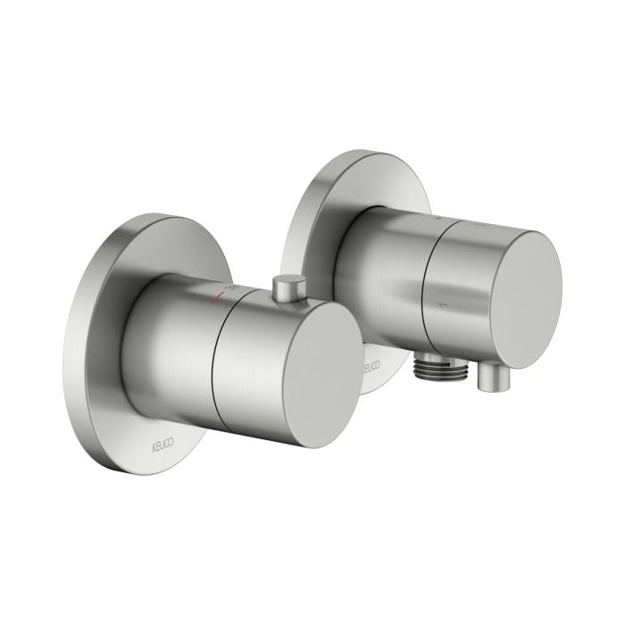 KEUCO Edition 400 Thermostatarmatur Set 51553211121 für 2 Verbraucher, mit Schlauchanschluss, Edelstahl-Finish