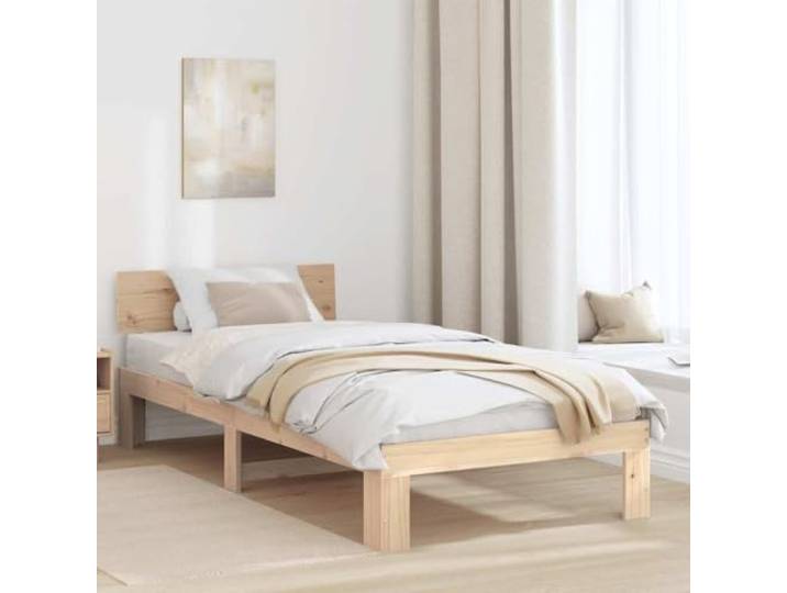 YUTAASU Bettrahmen Mit Kopfteil Natur 90x190 cm Massiv Kiefernholz Fester Lattenrost Inklusive, Pflegeleicht, Robust, Einfache Montage