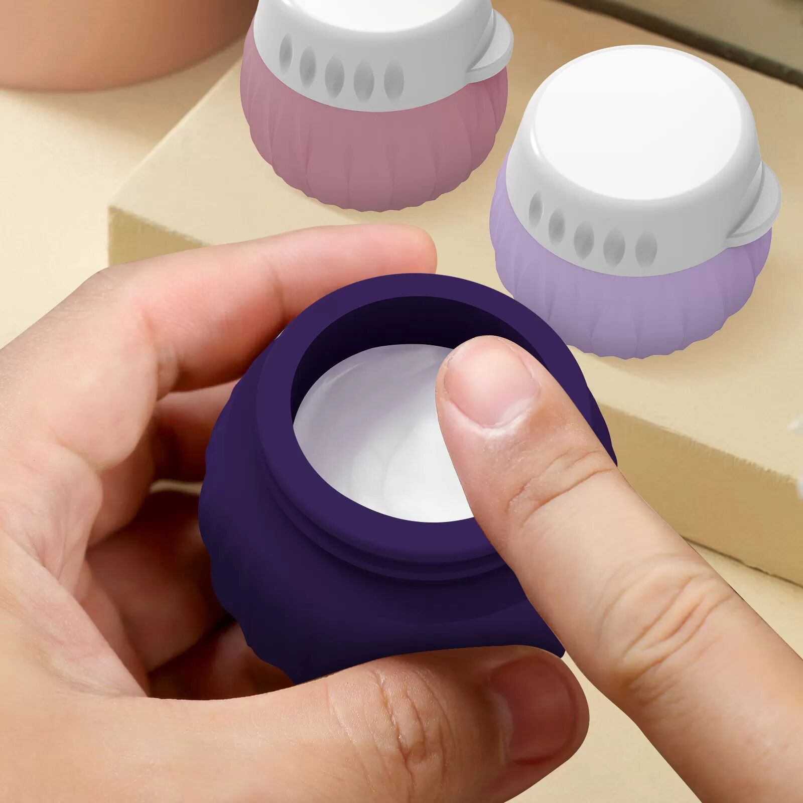 INF Reisefreundliche Silikon-Creme Tiegel - 4er Pack Auslaufsicher Violett