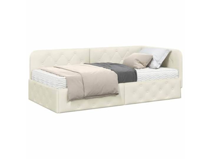 KTHLBRH Eckbettrahmen creme 90 x 190 cm Samt Platzsparendes L-Design, wendbares Kopfteil, vielseitiges Schlafsofa, strapazierfähiges Sperrholz
