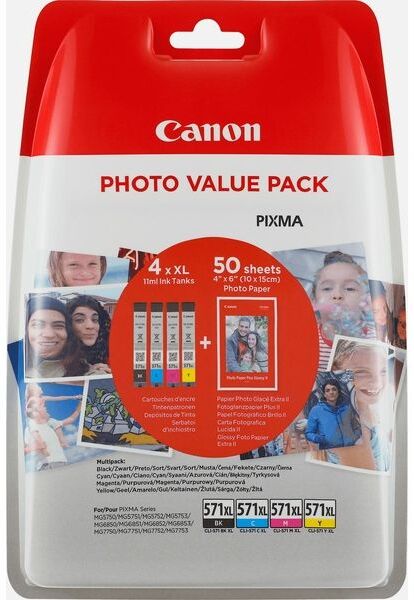 Canon CLI-571XL BK/C/M/Y 4 couleurs + pack photo - Cartouche d'encre - Grande capacité - Multipack 4 couleurs