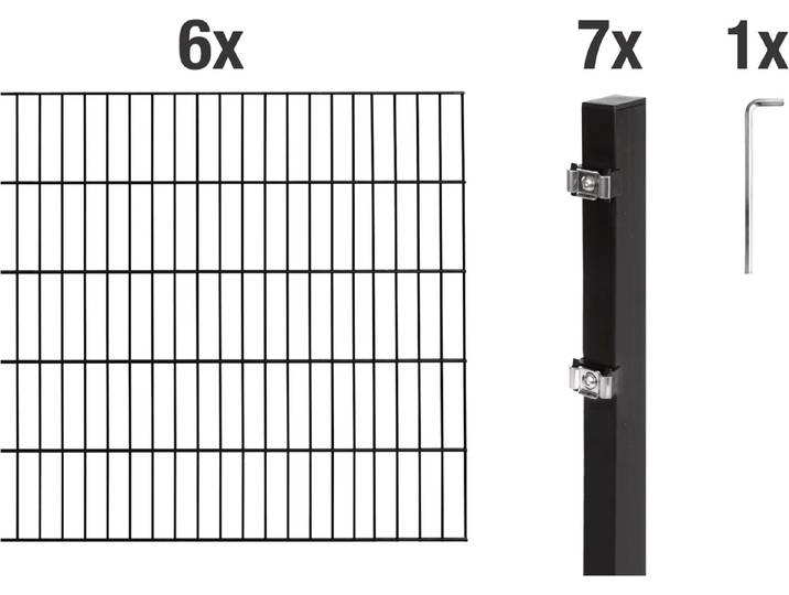 Doppelstabmattenzaun ALBERTS Grundset , schwarz, H:80cm, Stahl, Zaunelemente, Doppelstabmattenzaun, Höhe: 80-200 cm, Gesamtlänge: 4-30 m, zum Einbetonieren