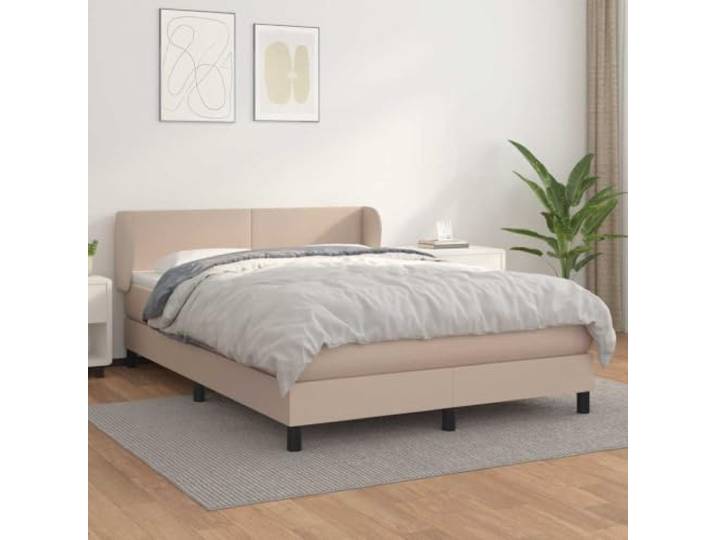 Boxspringbett 140 x 190 cm, Cappuccino-Braun Kunstleder schlichtes Design Kunstleder mit massivem Lärchenholz, höhenverstellbares Kopfteil, Taschenfederkernmatratze 140 x 190 cm, inkl