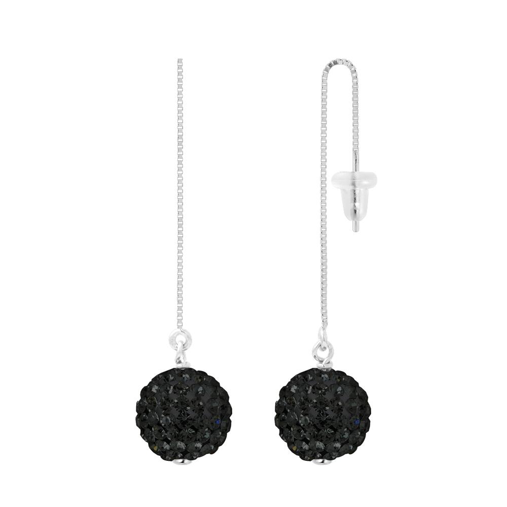 Zwarte kristallen bol oorbellen 10mm zilver 925 - puur kristal