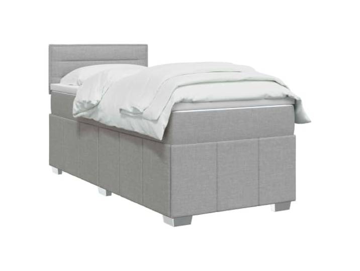 PUGYNBK Boxspringbett, 90 x 200 cm, Hellgrau mit Matratze Verstellbares Kopfteil, LED-Lichter, Taschenfedern, waschbare Bezüge