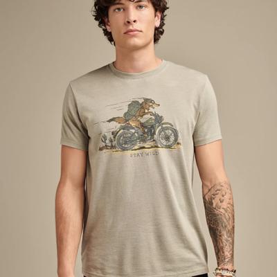 Lucky Brand Coyote Biker Tee - Men's Clothing Tops Shirts Tee Graphic T Shirts in Shadow, Size S