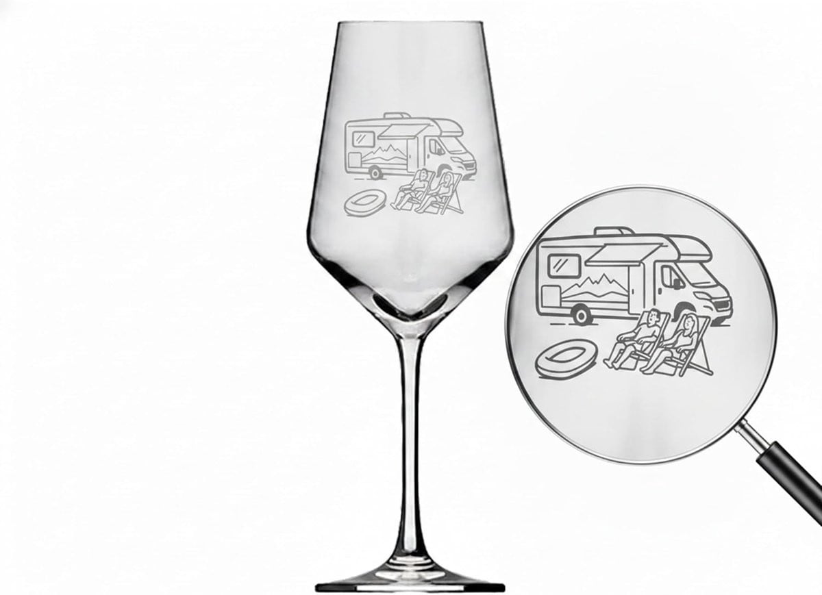Exoda Wijnglas met Gravure Camper en Living 350 ml