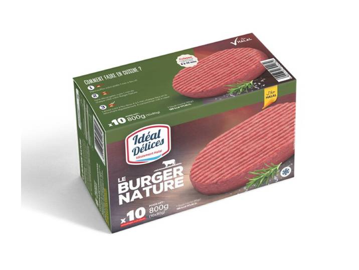 IDEAL DELICES Steaks hachés Bœuf Nature Halalx10 800G