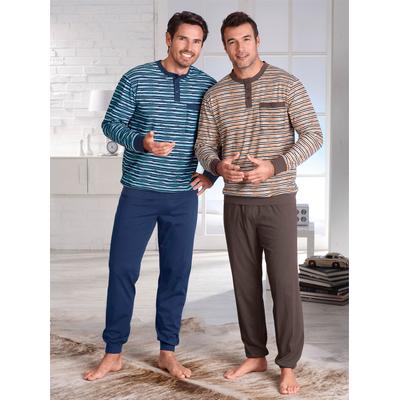 Schlafanzug WÄSCHEPUR, Herren, Gr. 56/58, bunt (blau, natur), 100% Baumwolle, Homewear-Sets Schlafanzug