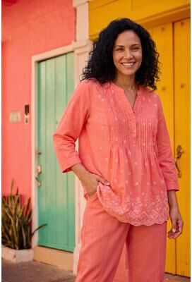 Plus Size Women's Embroidered Pintuck Tunic by Woman Within in Sweet Coral Eyelet Embroidery (Size 3X)