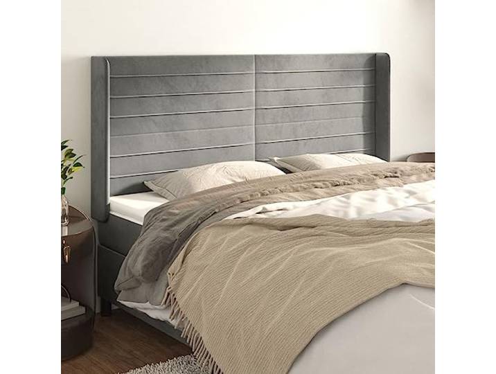 KTHLBRH Hellgraues Ohr-Kopfteil aus weichem Samt mit stabilen Holzbeinen und verstellbarer Höhe für Rückenstütze, klassisches Design, elegant, modernes Kopfteil