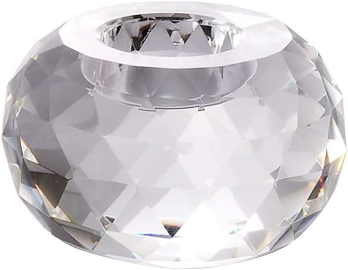 Blauwe Kristallen Kaarsenstandaard met Diamant Geslepen Design - B/D/H: 8 x 8 x 5 cm