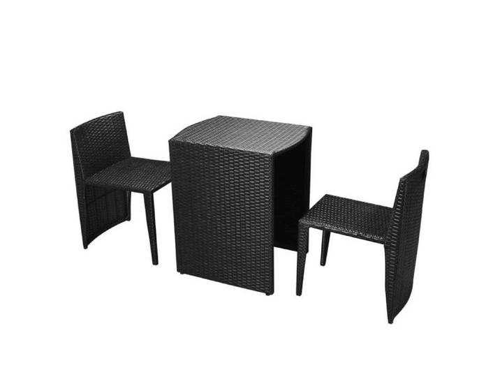 Bon plan  Ensemble de bistro - 3 pcs - JILI HOT - Table + 2 chaises - avec coussins - Résine tressée noir - Pour Jardin/terrasse