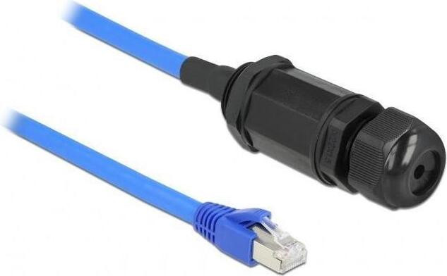 Delock Cat.6 S-FTP RJ45 naar RJ45 waterdichte netwerkkabel met kabelwarting, 0,25 m, zwart/blauw