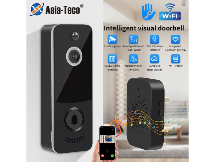 Sonnette vidéo WIFI 2.4G 1080P TTLOCK Protection de sécurité extérieure sans fil infrarouge vision nocturne interphone caméra sonnerie