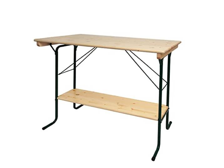 Mendler Stehtisch HWC-L67 klappbar Metall Kiefer Holz 110x125x70cm FSC®