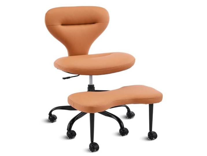 ROVRYN Chaise de méditation et de bureau orange en simili cuir PU hauteur réglable rotation 360° roulettes silencieuses